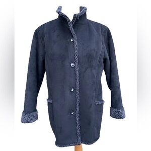 L.L. Bean Black Faux Shearling-Trim Teddy Jacket